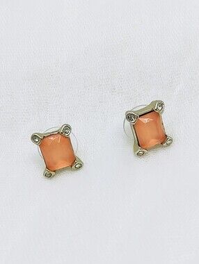 Gold-Tone-Set Peach Square Faux Gemstone Stud Earrings